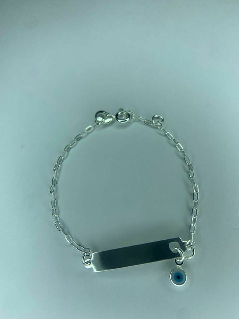 PULSEIRA CHAPA INFANTIL PINGENTE OLHO GREGO 14,5CM