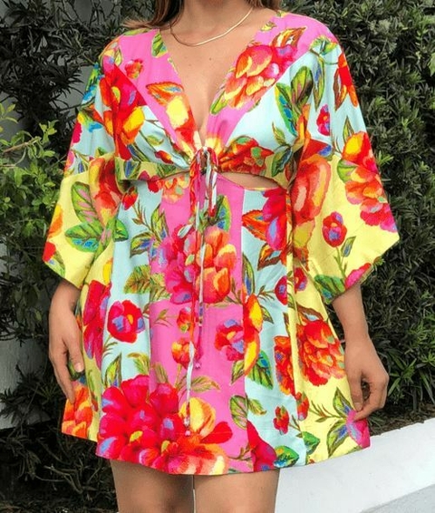 Vestido Curto Patch Flor Céu - Farm