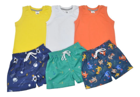 Kit com 3 Bermuda + 3 Regatas para Bebê - comprar online