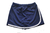 Shorts saia juvenil uniforme escolar na cor azul marinho com detalhes em branco.