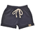 Shorts azul marinho para bebês com cordão na cintura e barra dobrada.