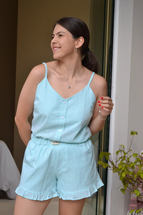 Pijama Alça Linen Menta - comprar online