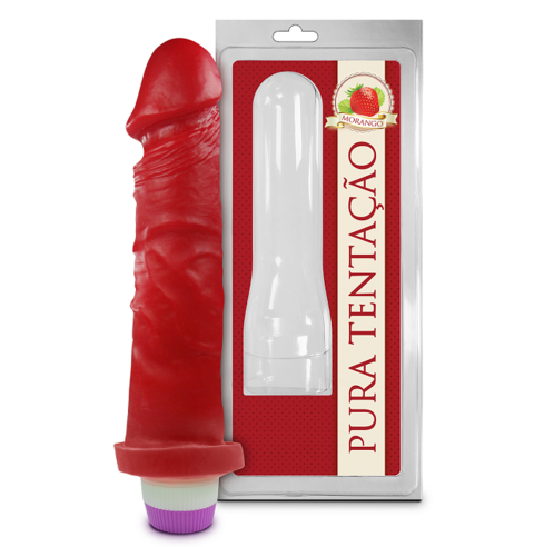 Pênis Aromático com Vibro 18cm X 4,4cm - Morango: Um Prazer Frutado!