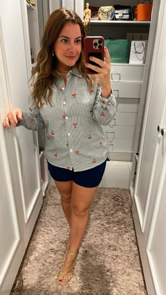 CAMISA MANGA LONGA LISTRADA CEREJA BORDADA - Zaffir