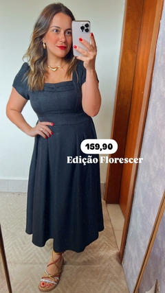 VESTIDO LONGO COM MANGA CURTA E ELASTEX NAS COSTAS