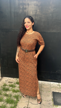 VESTIDO LONGO DE MANGA COM BOLSO E FENDA LATERAL na internet