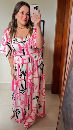 VESTIDO LONGO ESTAMPADO COM MANGA - comprar online
