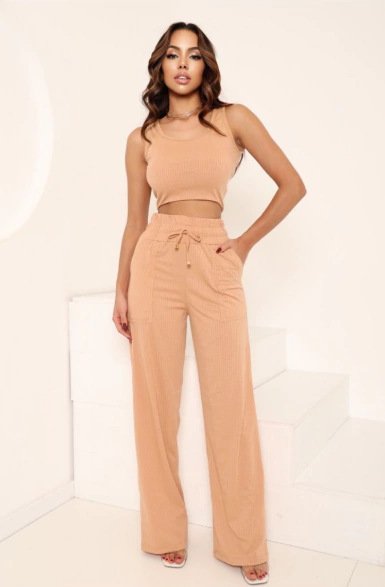 CONJUNTO DE CALÇA BLUSA REGATA CANELADA TECIDO POLY ELASTANO