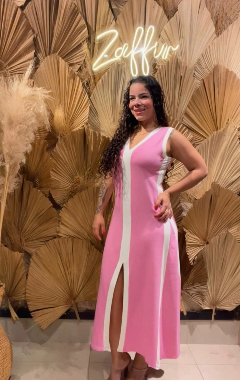 VESTIDO DUO COLOR COM LISTRA BRANCA