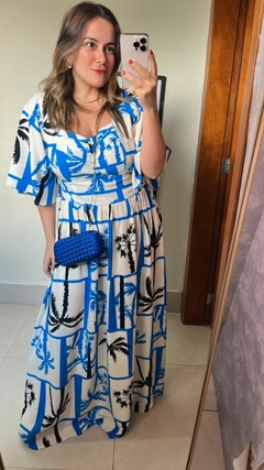 VESTIDO LONGO ESTAMPADO COM MANGA