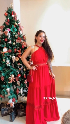 VESTIDO LONGO COM RENDA NA CINTURA