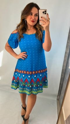 VESTIDO CURTO ESTAMPADO COM ABERTURA NO OMBRO - Zaffir