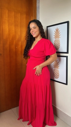 VESTIDO LONGO MANGA CURTA ELASTEX NA MANGA
