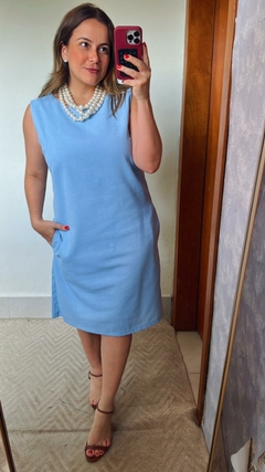 VESTIDO DE LINHO COM BOLSO E CINTO - Zaffir