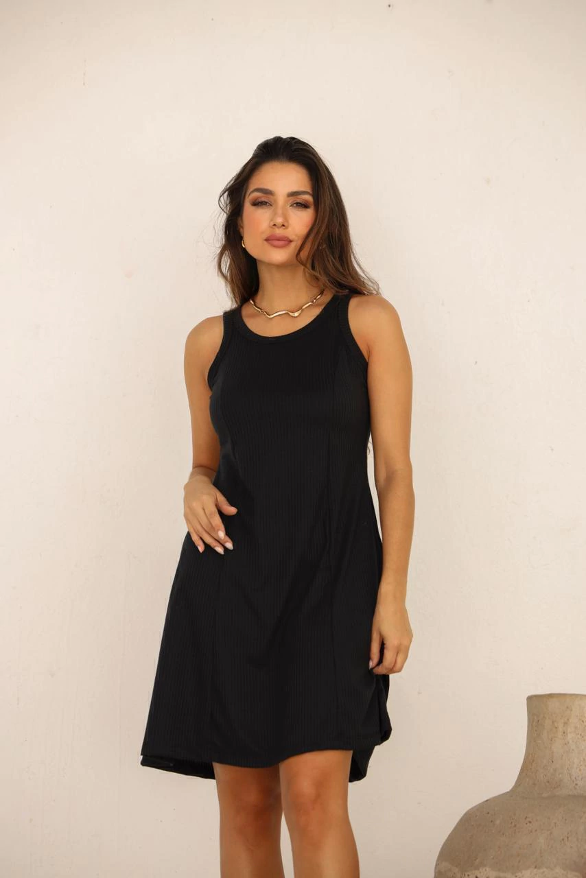 VESTIDO CANELADO REGATA TECIDO POLY ELASTANO