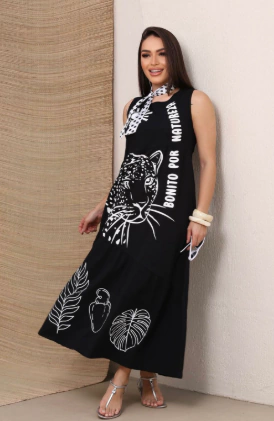 VESTIDO ONÇA 100% ALGODÃO