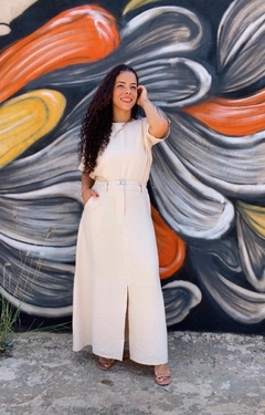 CONJUNTO DE CREPE MARRANT SAIA LONGA COM CINTO E BLUSA COM ZIPER - Zaffir