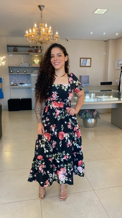 VESTIDO COM ESTAMPA DE FLOR E MANGA PRINCESA - comprar online