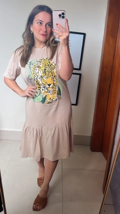 VESTIDO MIDI COM ESTAMPA DE ONÇA - comprar online