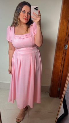 VESTIDO LONGO COM MANGA CURTA E ELASTEX NAS COSTAS na internet
