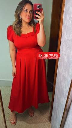 VESTIDO LONGO COM MANGA CURTA E ELASTEX NAS COSTAS - comprar online
