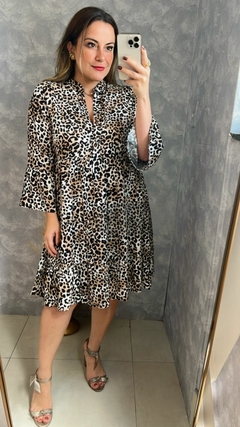 VESTIDO BATA ONÇA MANGA 3/4
