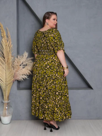 VESTIDO PLUS LONGO ANIMAL PRINT EM VISCOLINHO
