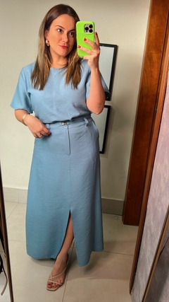 CONJUNTO DE CREPE MARRANT SAIA LONGA COM CINTO E BLUSA COM ZIPER - loja online