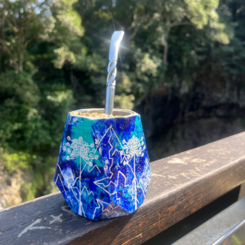 MATE HUILO HUILO DE MADERA GEOMÉTRICO PINTADO A MANO - comprar online