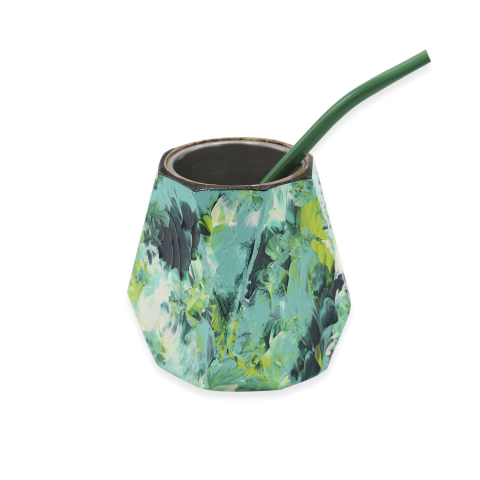 Mate MEDITERRÁNEO de madera geométrico pintado a mano