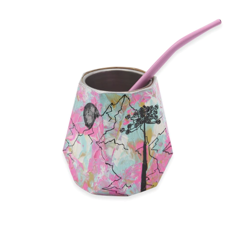 MATE BARENTS DE MADERA GEOMÉTRICO PINTADO A MANO