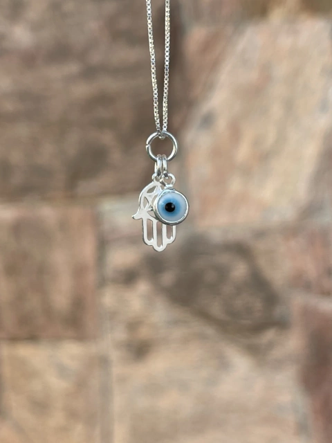 Pingente Mão de Fátima com Olho Grego Prata 925