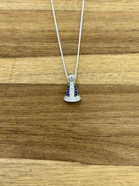 Pingente Nossa Senhora Cravejado Azul Galeria Prata 925