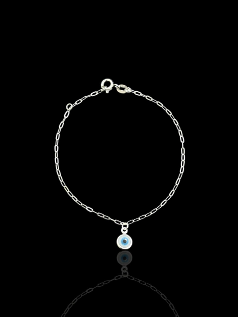 Pulseira Olho Grego Branco Prata 925