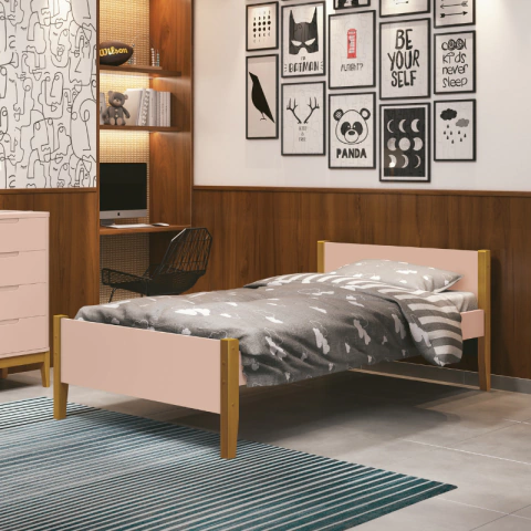 Cama Simba Rosa Fosco / Pés Madeira Reller - 36198