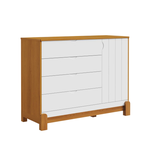 Cômoda Lotus com 4 Gavetas e 1 Porta - Branco Fosco com Savana