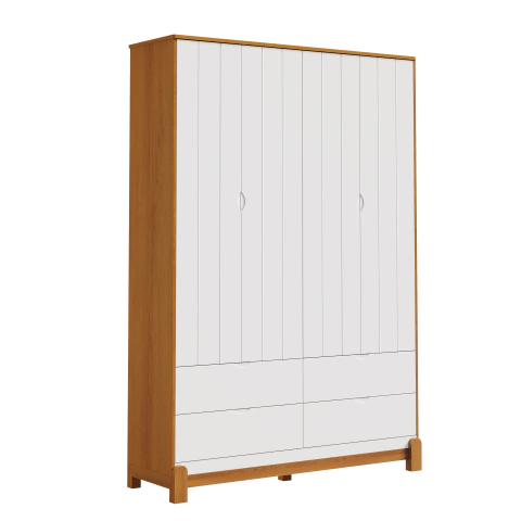 Roupeiro Lotus 4 Portas - Branco Fosco com Savana