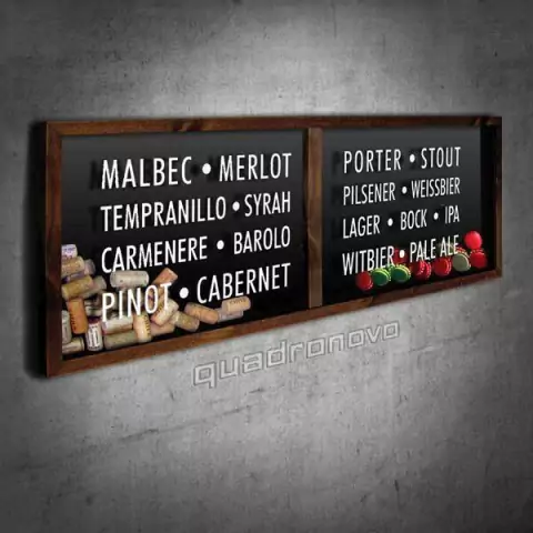 Porta Rolhas e Tampinhas Panorâmico - Tipos de Vinho e Cerveja -- Quadro Novo