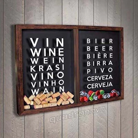 Quadro Misto para Rolhas e Tampinhas - Vinho e Cervejas no Mundo - Quadro Novo