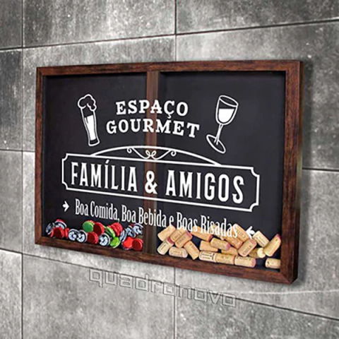 Quadro Misto para Rolhas e Tampinhas - Espaço Gourmet - Quadro Novo
