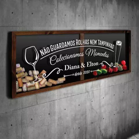 Porta Rolhas e Tampinhas Panorâmico - Colecionamos momentos -- Quadro Novo