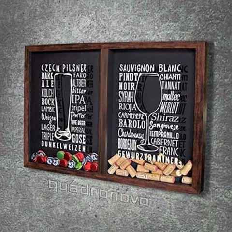 Quadro Misto para Rolhas e Tampinhas - Tipos de Vinho e Cerveja 3 - Quadro Novo