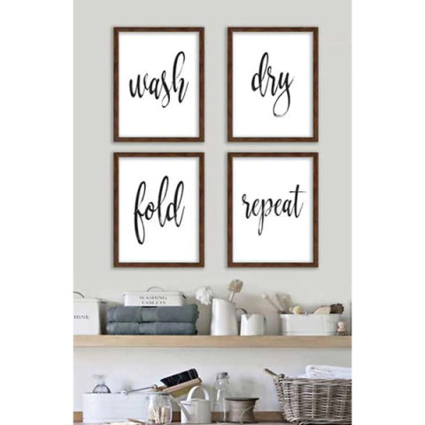 Quadros para Lavanderia - Wash, Dry, Fold, Repeat - Quadro Novo