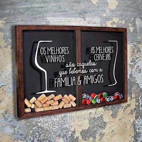 Quadro Misto para Rolhas e Tampinhas - Os Melhores... - Quadro Novo