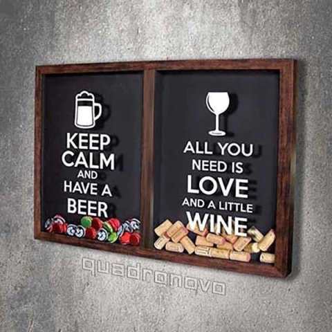 Quadro Misto para Rolhas e Tampinhas - All You Need e Keep calm - Quadro Novo