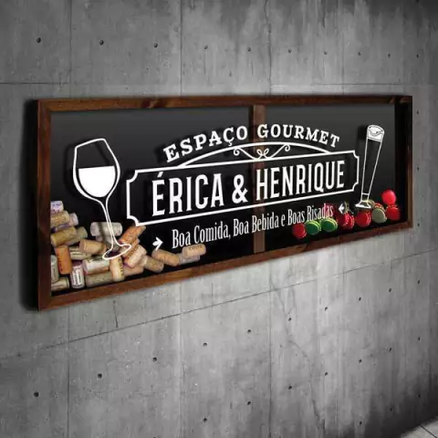 Porta Rolhas e Tampinhas Panorâmico - Espaço Gourmet -- Quadro Novo