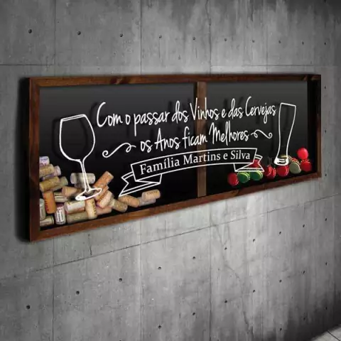 Porta Rolhas e Tampinhas Panorâmico - Com o passar dos Vinhos -- Quadro Novo