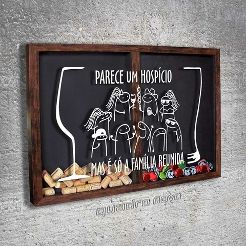 Quadro Misto para Rolhas e Tampinhas - Família Reunida Flork - Quadro Novo
