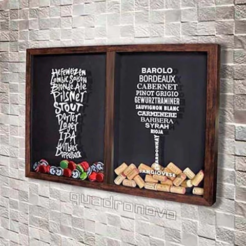 Quadro Misto para Rolhas e Tampinhas - Tipos de Vinho e Cerveja - Quadro Novo