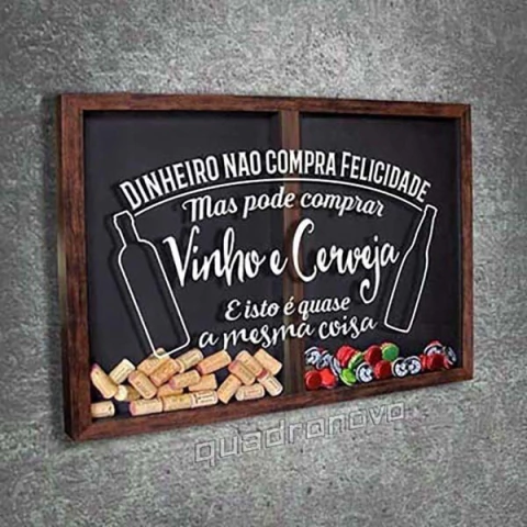 Quadro Misto para Rolhas e Tampinhas - Dinheiro não compra... - Quadro Novo
